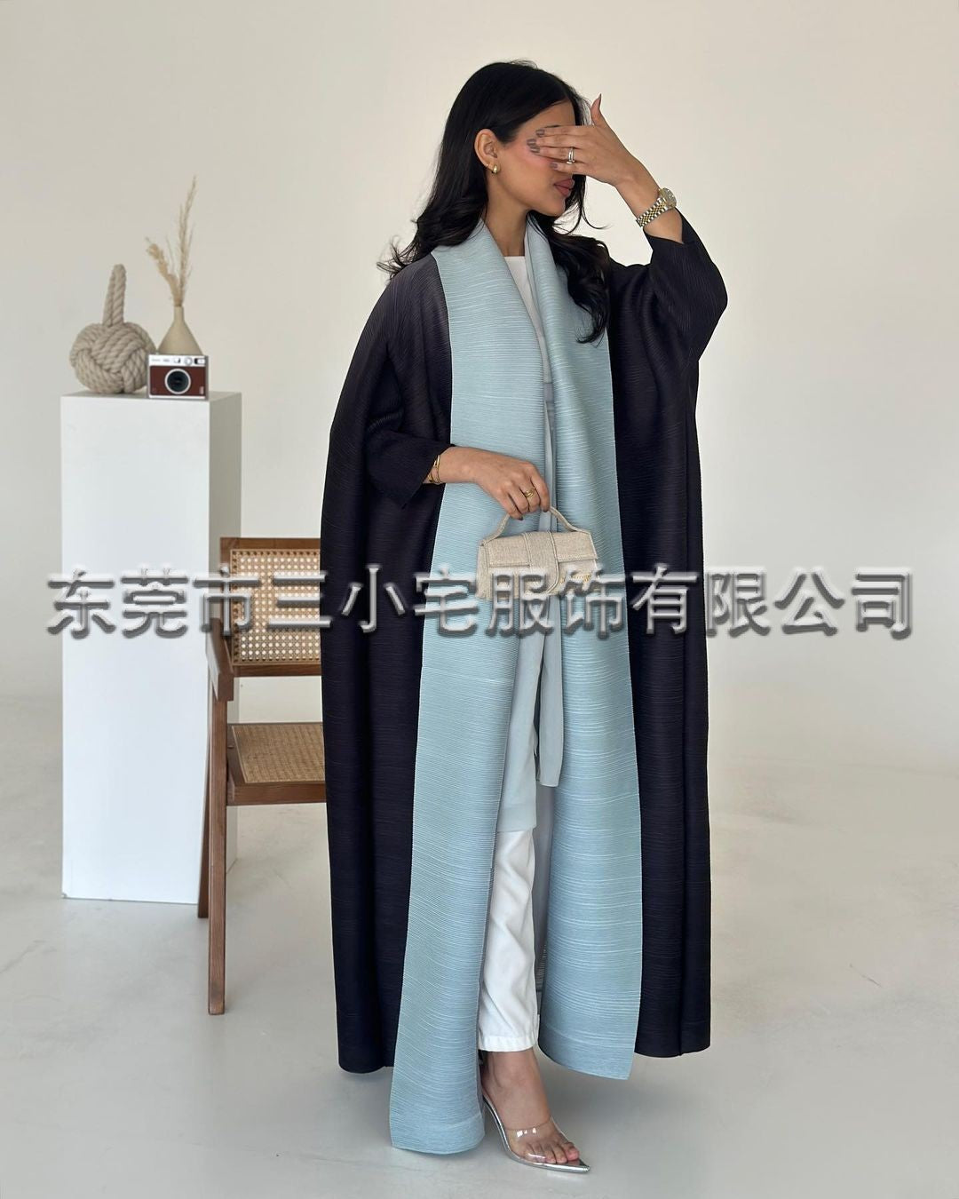 A Pleated robe print cardigan women's clothing