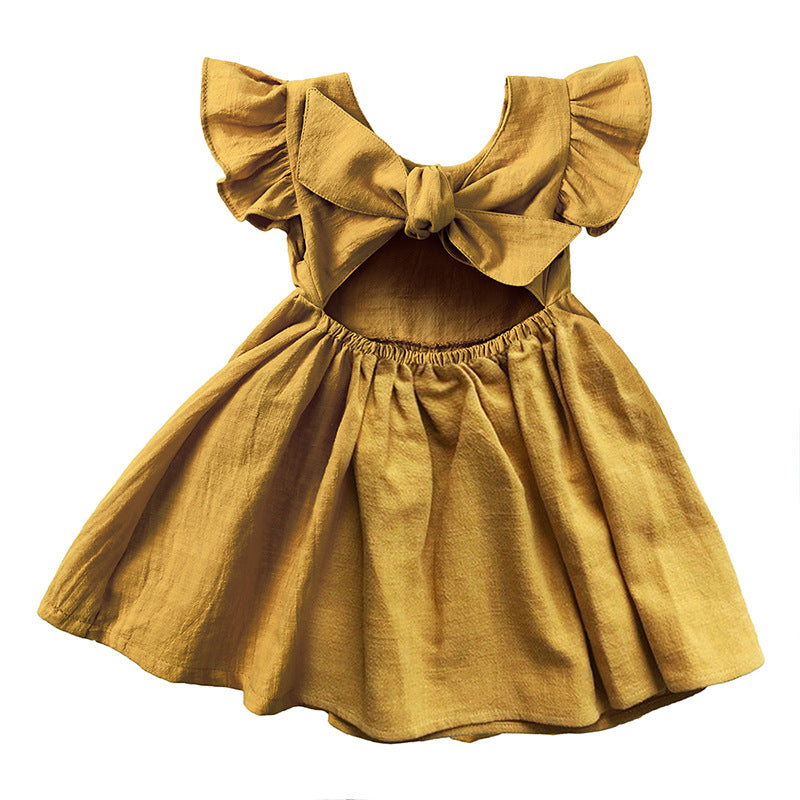 A new girls dress baby cotton and linen solid color - Mixbatch