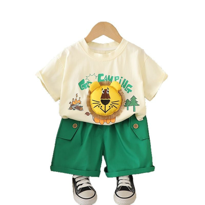 A summer pen top 1-3 children's t-shirt three-dimensional lion suit