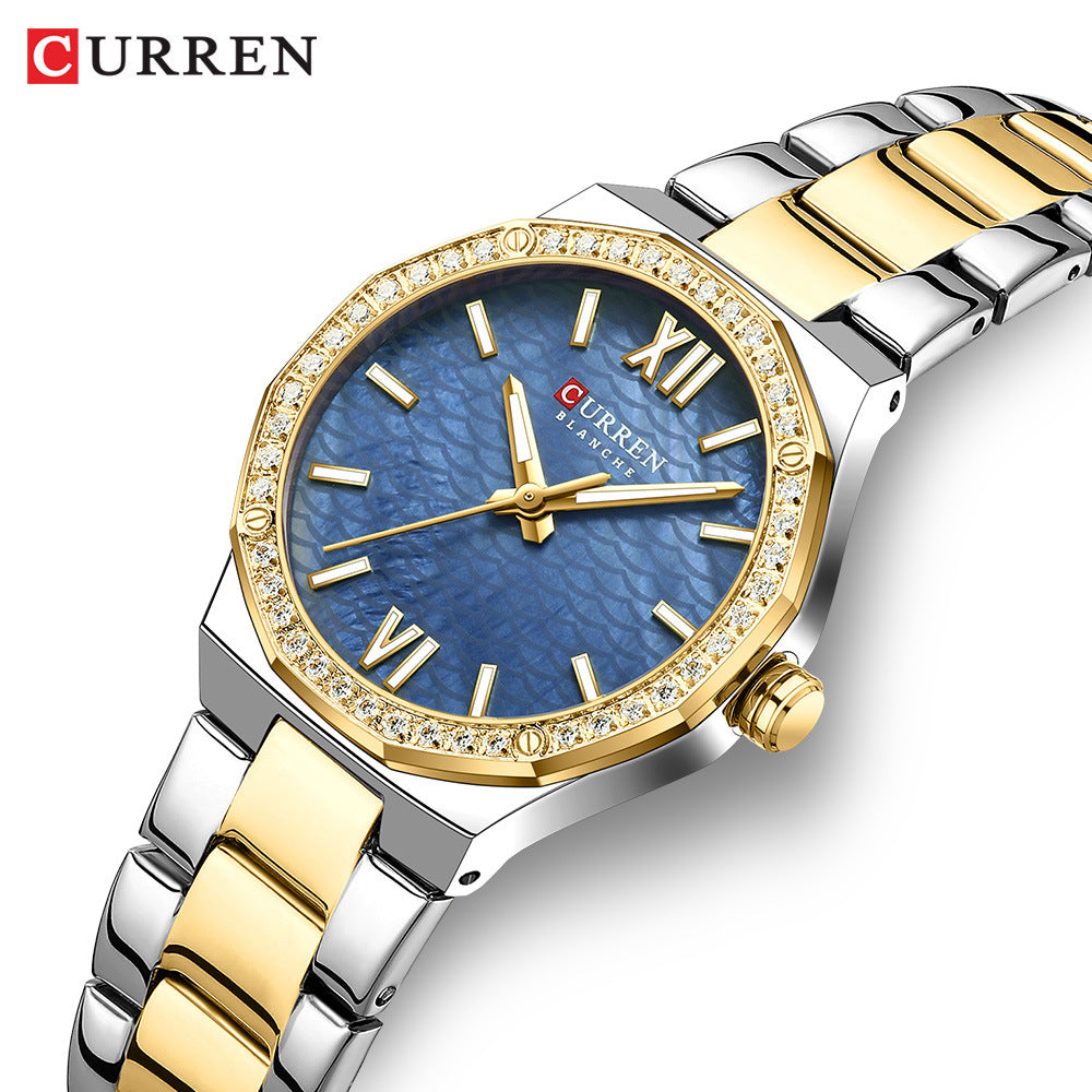 A 9103 Ladies Korean Small Fashion Diamond-encrusted Polygon Waterproof Quartz Steel Strap Watch