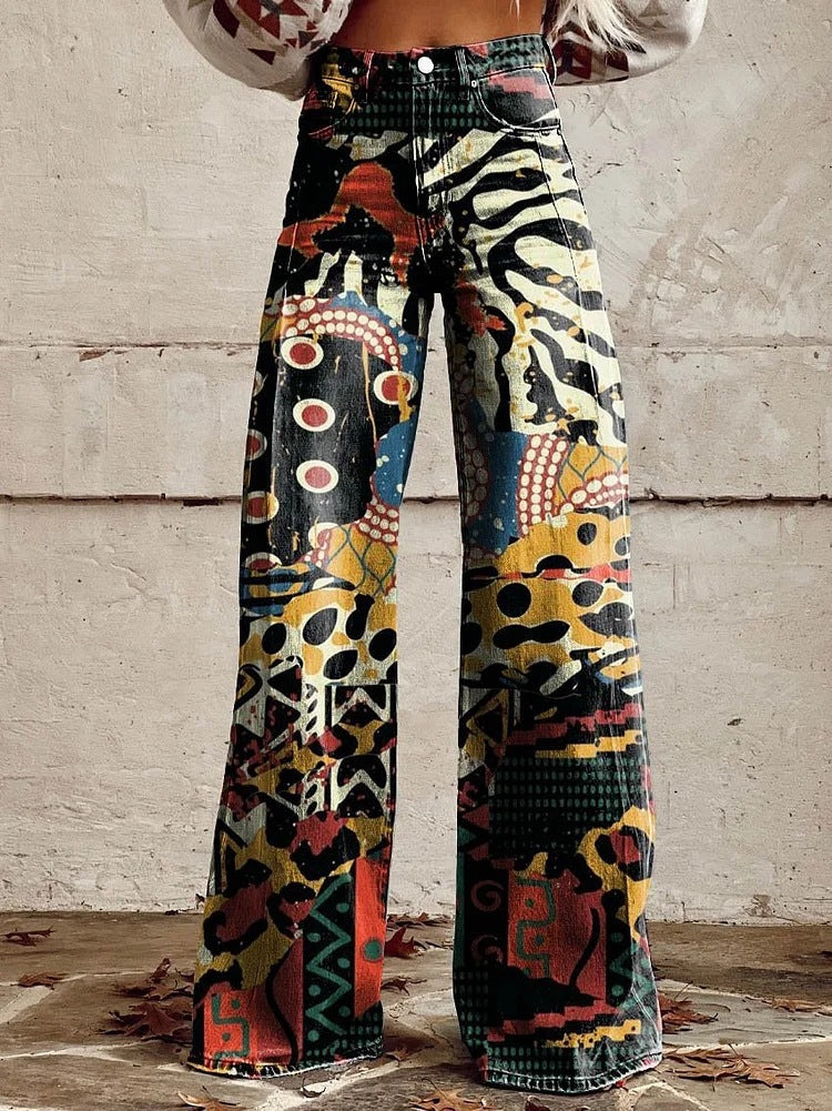 A European and American foreign trade large size women's casual pants, thin imitation jeans, wide legs