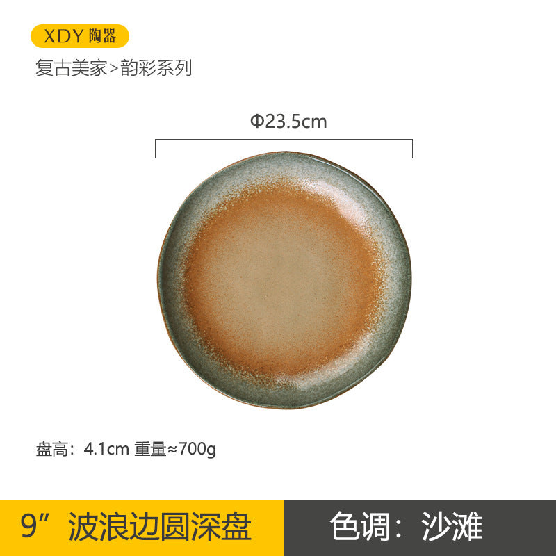 A retro ceramic plate high-value hotel tableware set Japanese and western food plate can be heated in microwave oven salad dishes