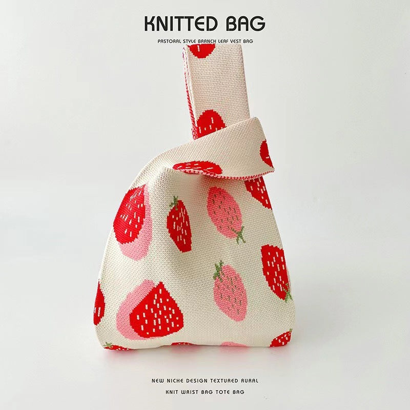 A Internet celebrity handbag women's knitted wool bucket bag Japanese and Korean version versatile hand carry casual tote bag box lunch bag y