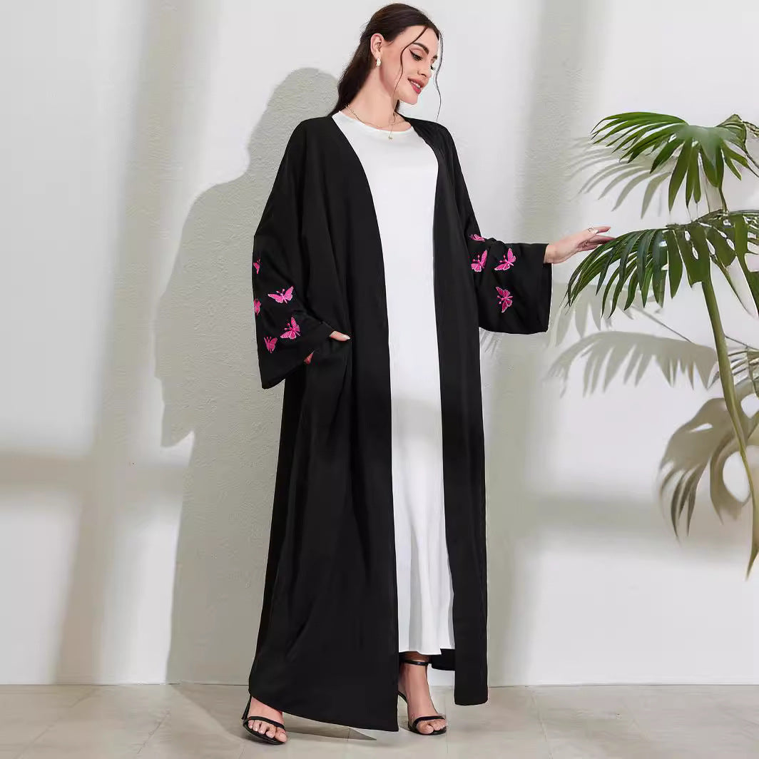 Middle Eastern Muslim Clothing Long Dress Fashion Elegant Cardigan Embroidered Butterfly Dress Robe - Mixbatch