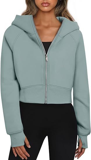 A hooded zip sweater