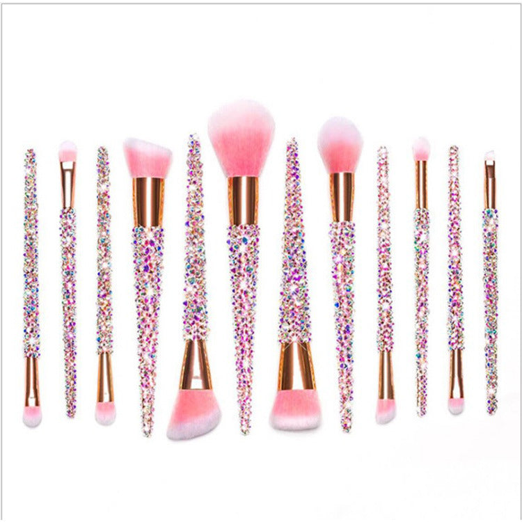 A 12 pcs full of diamond makeup brushes professional face and eye beauty kit, full of diamond Blingbling beauty - Mixbatch