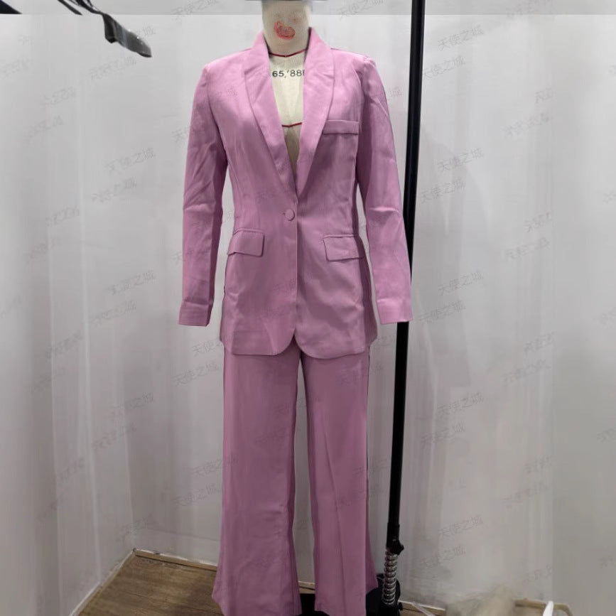 A new women's dress collar blazer + high waist loose trousers suit