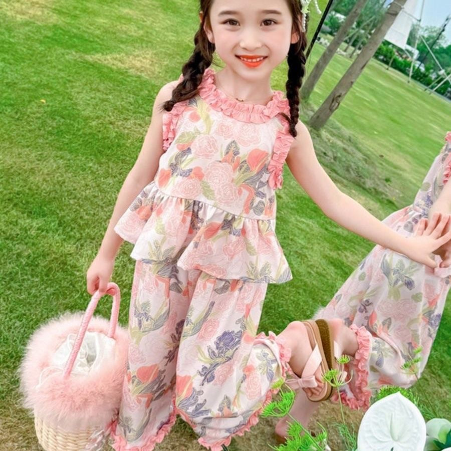 A new summer girls sleeveless printing set