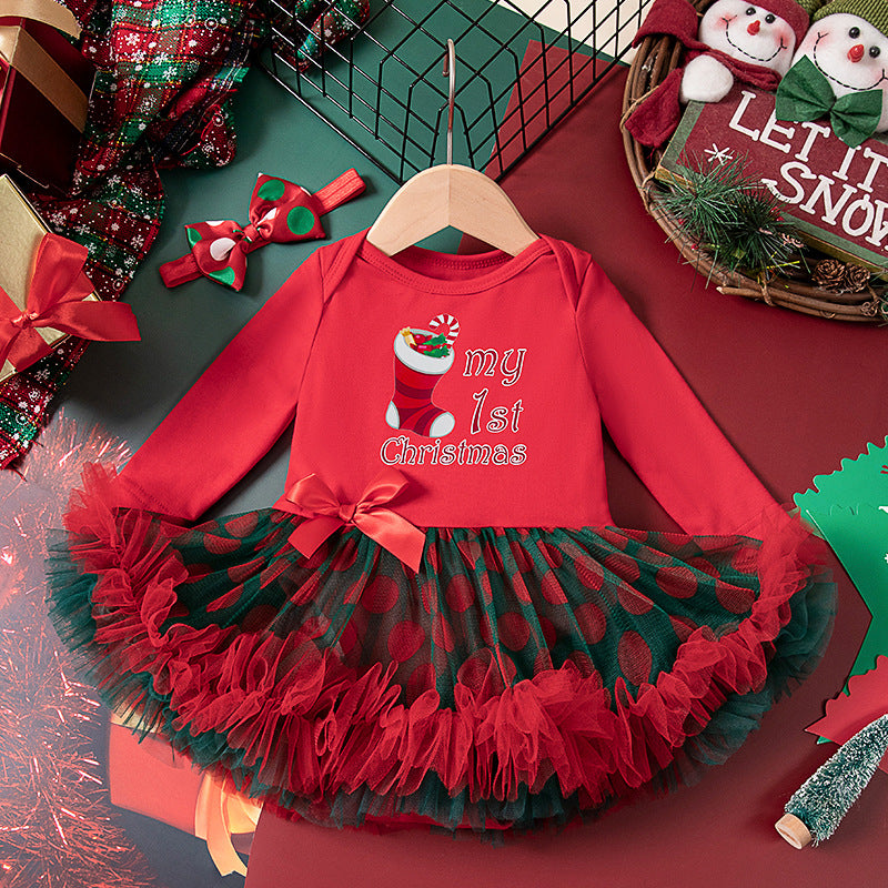 A children's long-sleeved mesh dress