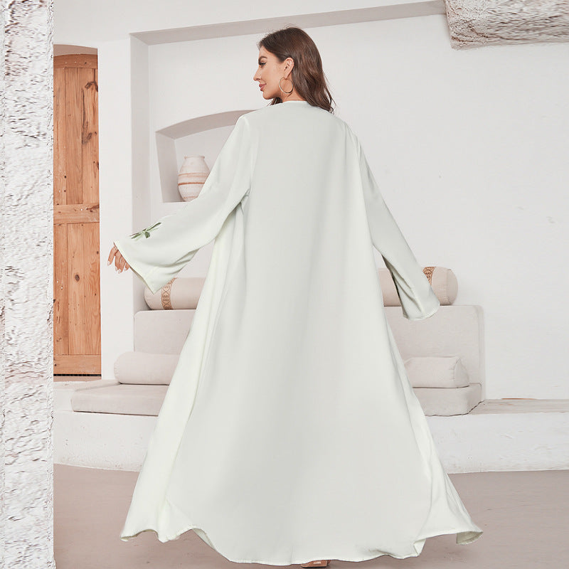 New Middle Eastern Muslim Fashion Elegant Long Sleeve Cardigan Embroidered Dress Robe - Mixbatch