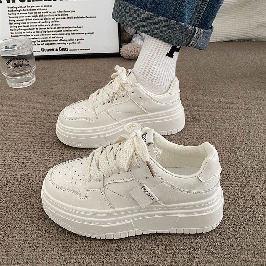 Little White Shoes Women's New Spring Versatile Thick Sole Simple Casual Shoes, Unique Original Design, Board Shoes for Women 0.6kg - Mixbatch