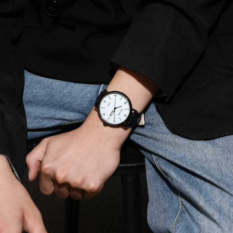 A new fashion classic watch men's trend ultra-thin business black technology semi-digital calendar quartz watch - Mixbatch