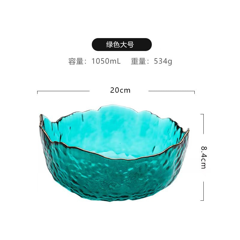 A Creative Japanese Lotus Mist Powder Glass Fruit Salad Bowl Set High Value Dessert Bowl Light Luxury Simple Household Fruit Plate