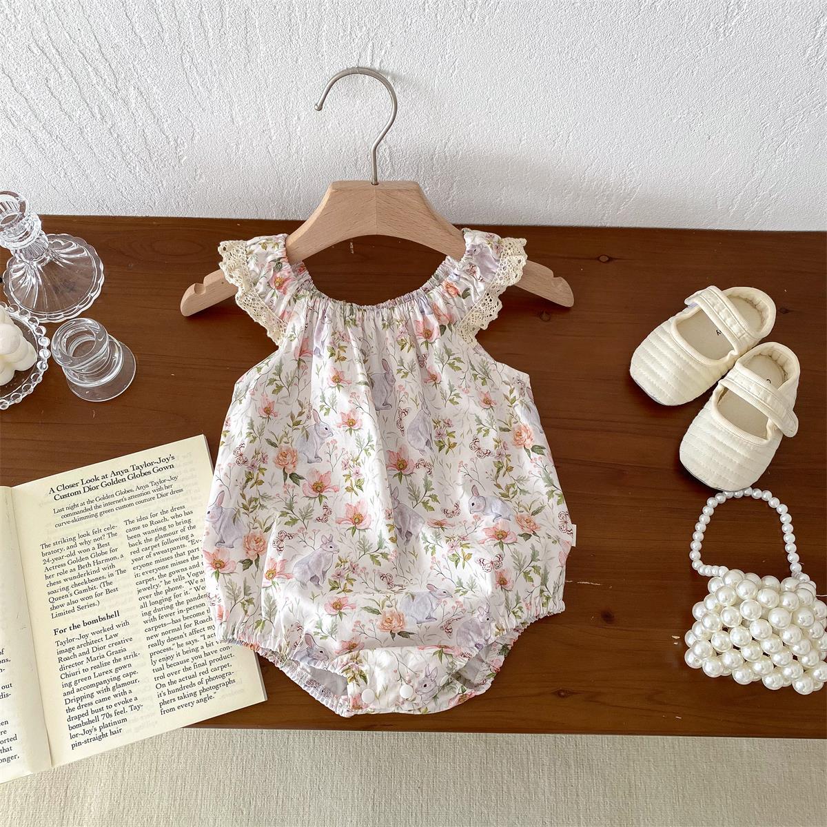 A 2024 Summer Korean version camisole jumpsuit for baby girls, thin sleeveless jumpsuit for newborns, cotton wrap for buttocks - Mixbatch