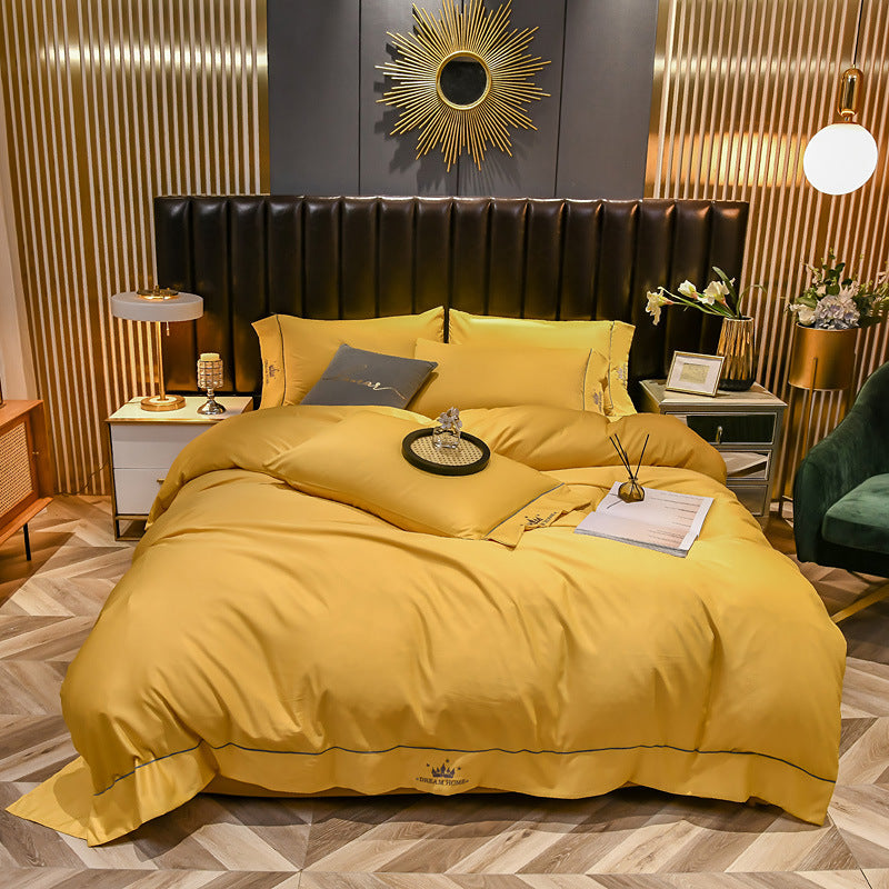 Tiansi Gongsatin 60s embroidered four piece bedding set, bed sheets and duvet covers 1.8m set, light luxury Nordic style 2.0kg - Mixbatch