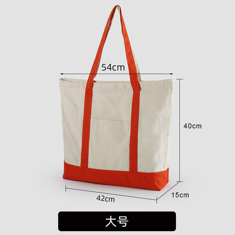 A thickened canvas supermarket environmental protection bag large capacity new cross-border grocery shopping bag strong zipper tote bag can be printed logo - Mixbatch