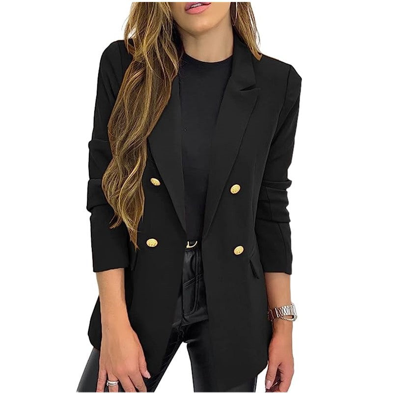 A Amazon foreign trade cross-border new small blazer women's solid color casual long-sleeved lapel button jacket