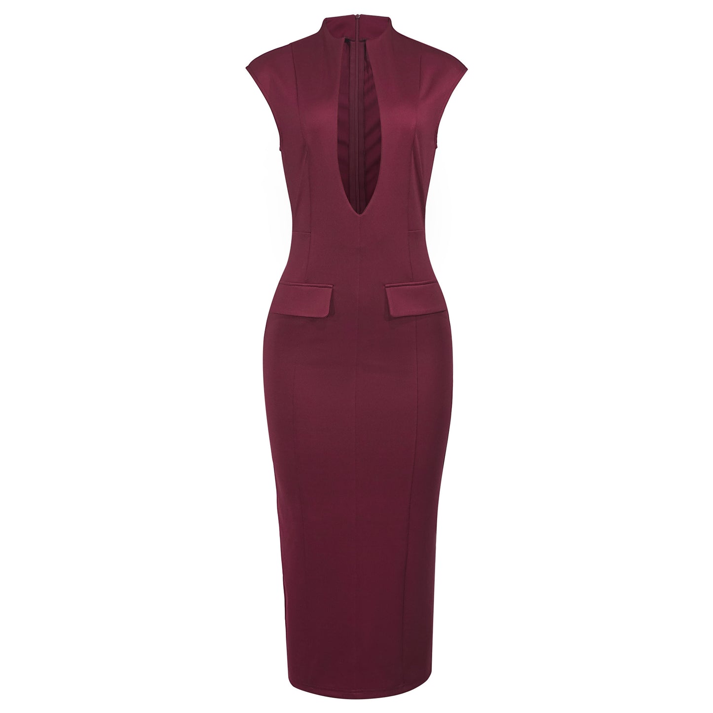 A705DS European and American cross-border 2025 spring new deep V pocket sexy solid color hip-wrapped slim dress women's - Mixbatch