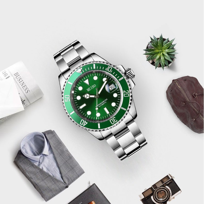 A cross-border foreign trade magnifying glass calendar men's watch, popular water ghost green business watch men, factory wholesale - Mixbatch