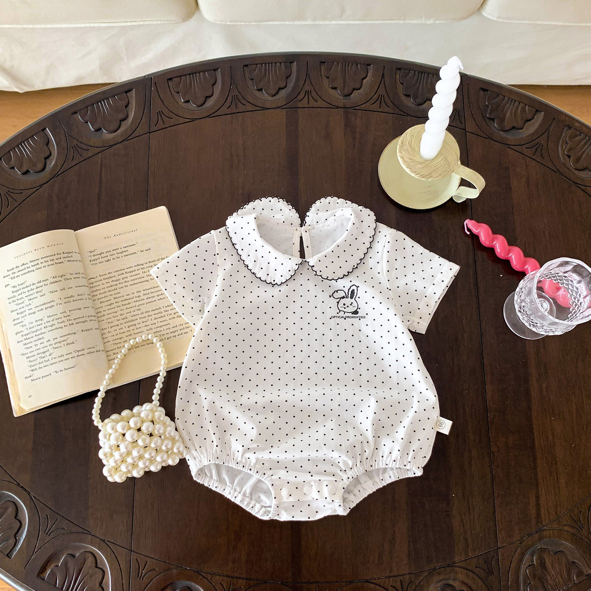 A ins wind summer baby girl triangle bag fart clothes baby rabbit embroidered jumpsuit newborn doll collar climbing suit - Mixbatch