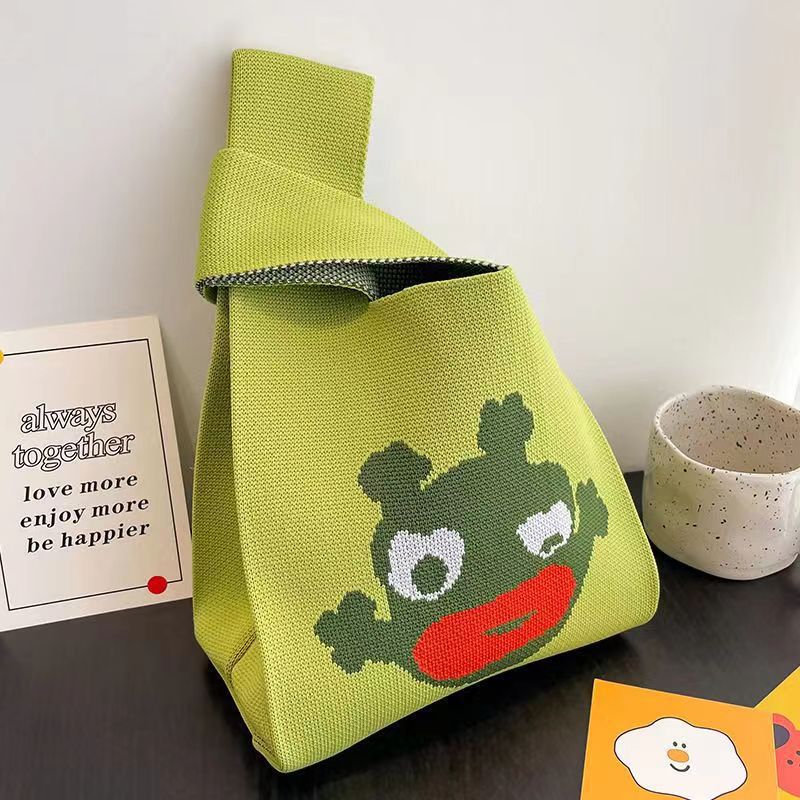 A Internet celebrity handbag women's knitted wool bucket bag Japanese and Korean version versatile hand carry casual tote bag box lunch bag y