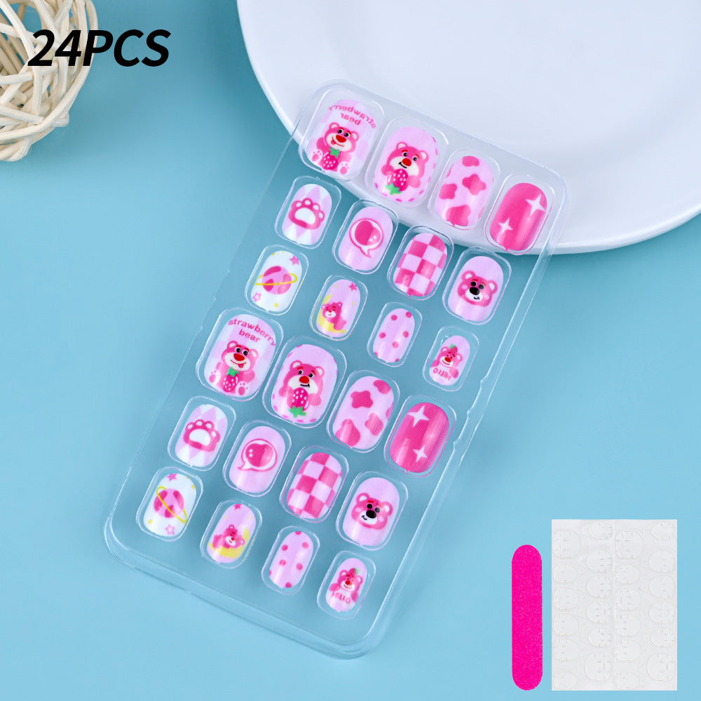 A Cross-border 24 pieces of children wearing nail cartoon animated nail patch removable girl cute manicure fingernail piece - Mixbatch