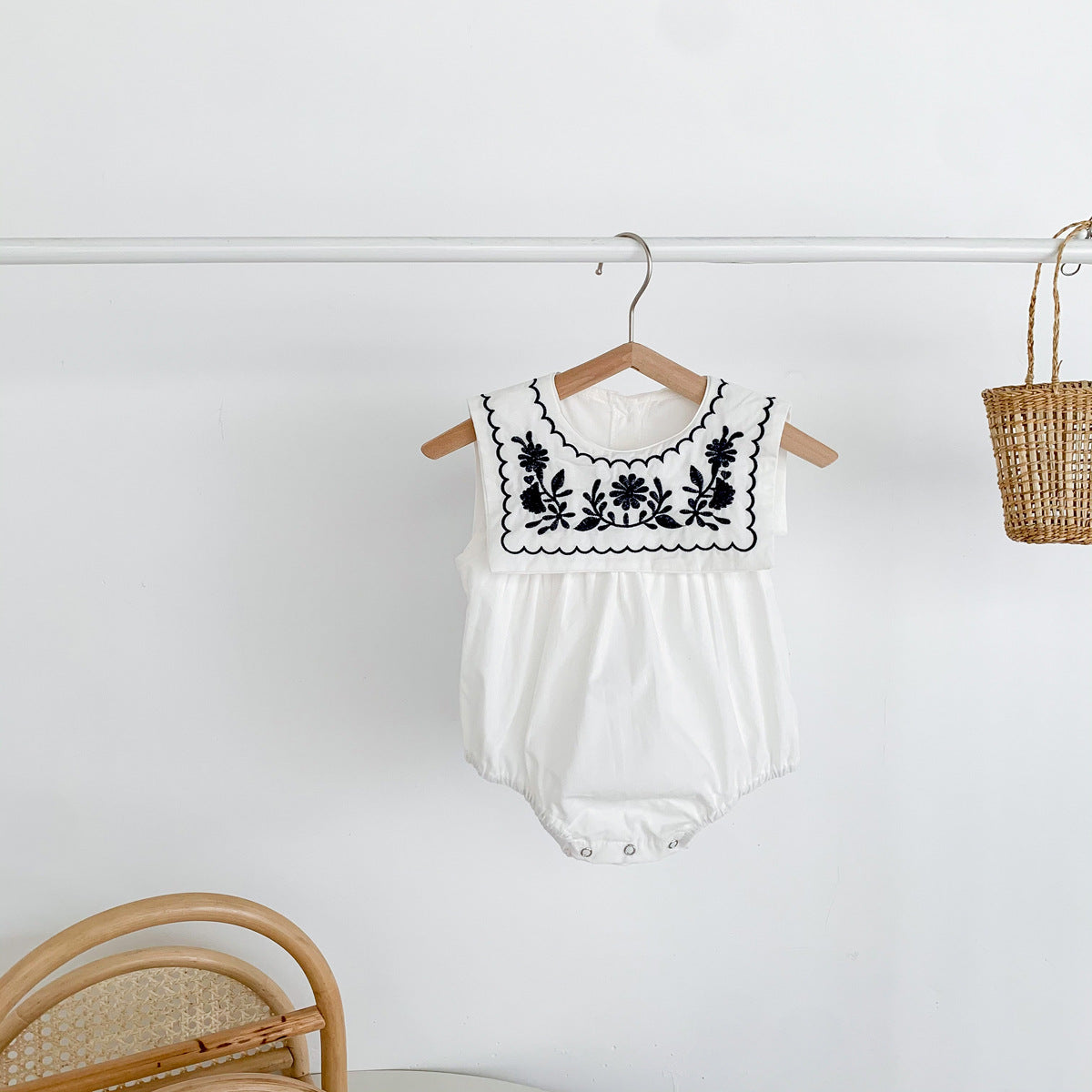 A ins summer cool navy embroidered collar sleeveless vest jumpsuit baby girl baby bag fart clothes climbing clothes - Mixbatch