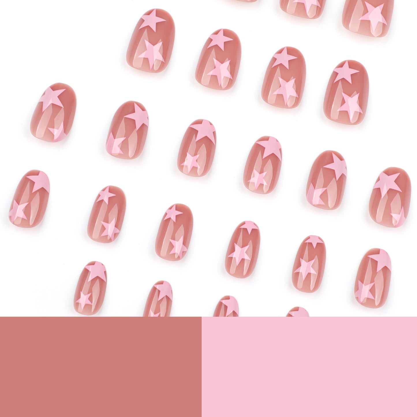 A simple pink star nail art piece short round nail piece finished product wholesale cross-border hot-selling wearing nail fake nail piece - Mixbatch