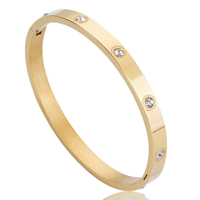 A Cross-border fashion bracelet with diamond buckle ten diamonds titanium steel diamond rose gold bracelet women's light luxury temperament
