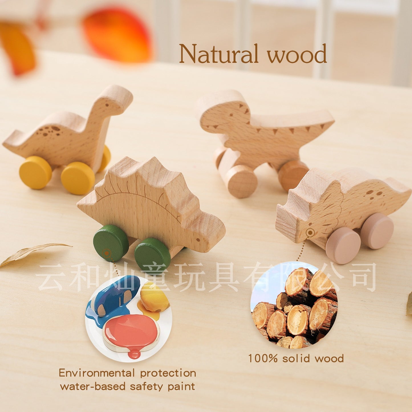 A children's dinosaur inertia pull-back car wooden drop-resistant hand push sliding car toy baby cartoon mini dinosaur car