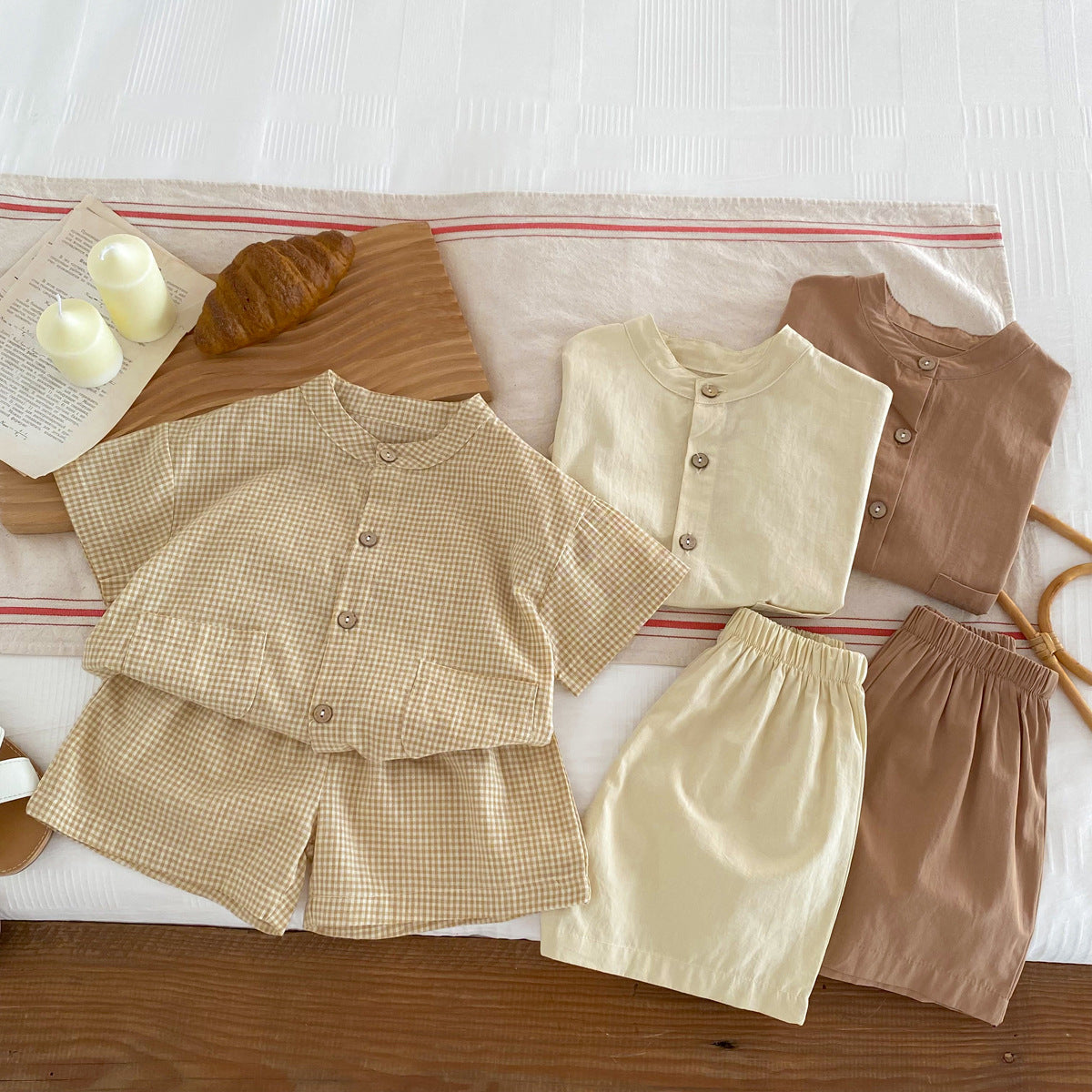 A INS Korean version of the baby summer thin solid color short-sleeved shirt and shorts set for children and boys casual two-piece set - Mixbatch
