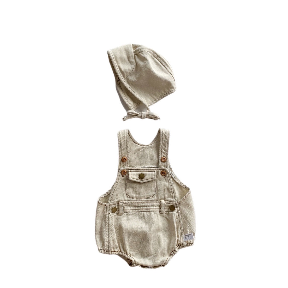 A ins summer Korean version baby and toddler boys and girls sleeveless denim bag butt jumpsuit with shoulder strap climbing suit and hat - Mixbatch