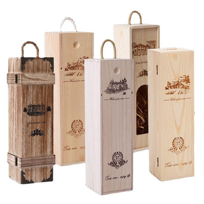 A red wine gift box single wooden box high-end solid wood packaging box wine box paulownia pine