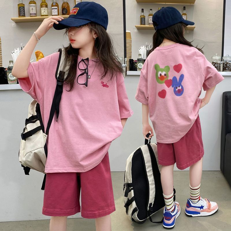A girl summer thin suit Internet celebrity girl middle aged older children fashionable foreign style fried street sports summer clothes trendy clothes