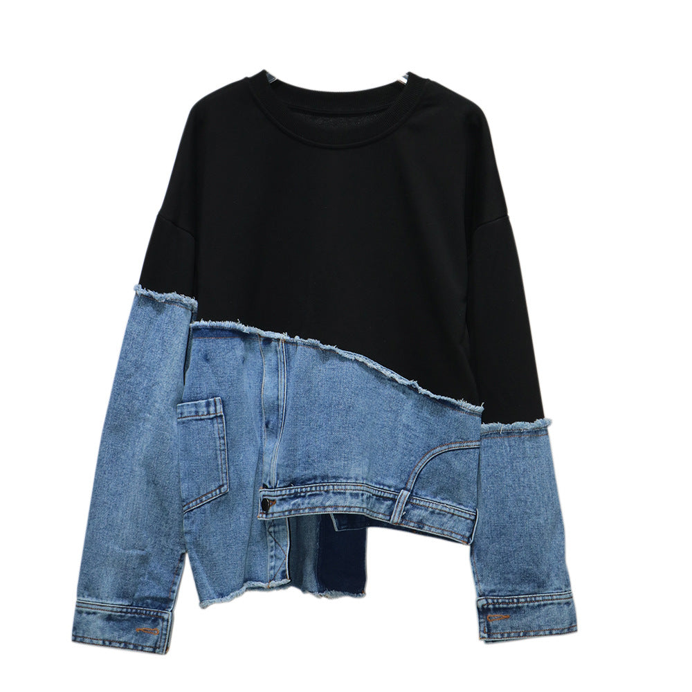 A stitched denim irregular top