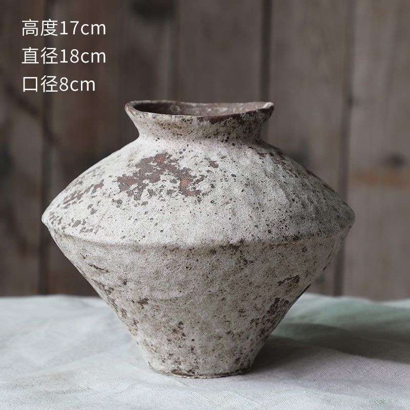 A wabi-sabi wind ceramic vase coarse pottery vase flower arrangement retro nostalgic handmade B & B hotel zen ornament new Chinese style