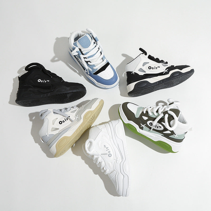 A men's and women's same high-top flats