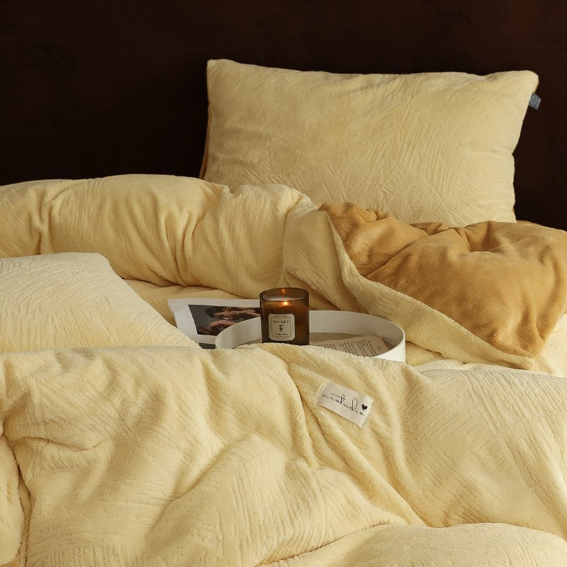 High-gram heavy milk velvet high-grade sense two-piece four-piece winter double-sided thick warm coral velvet high-end bedding 4 4.0kg - Mixbatch