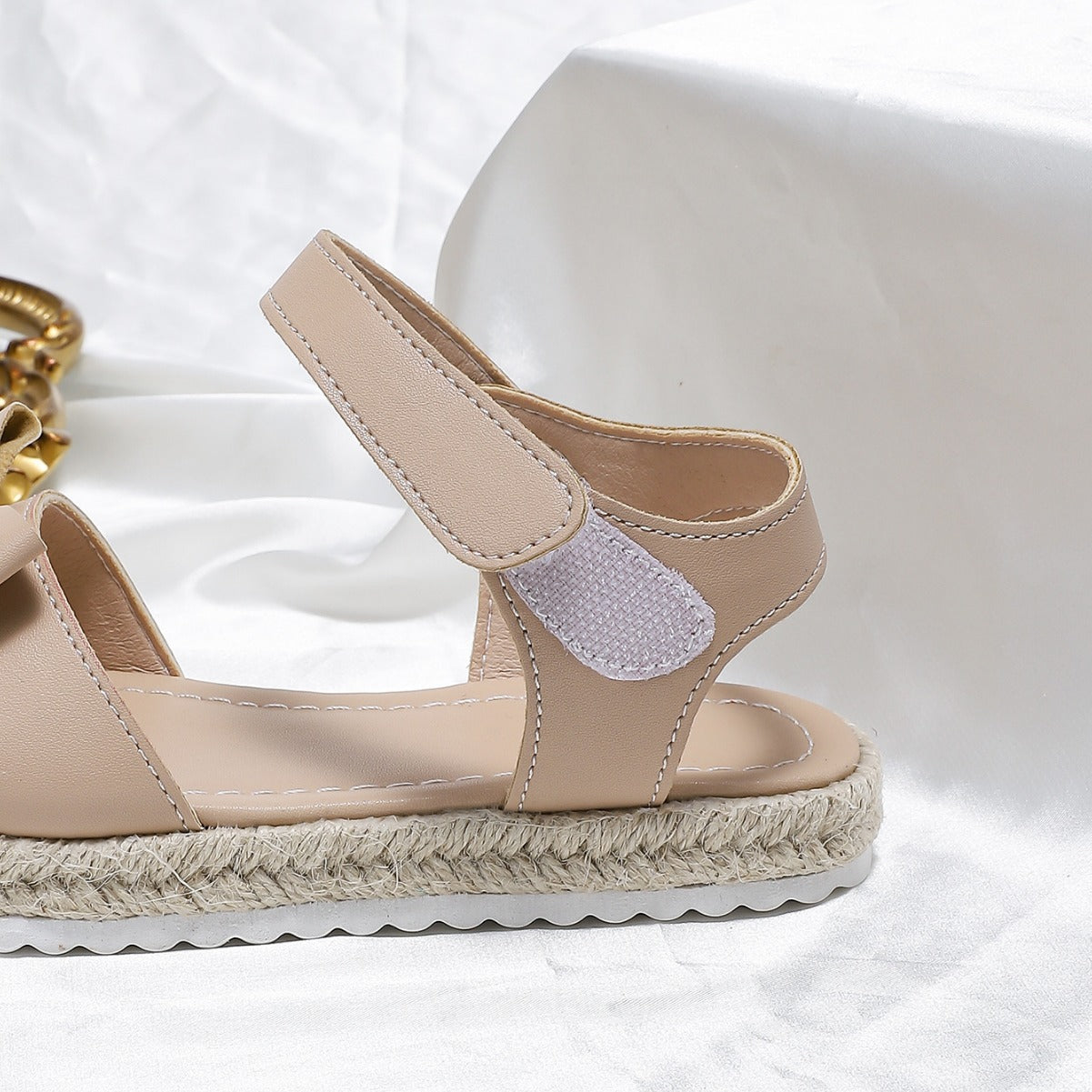 A new casual simple leak toe cute bow comfortable beach sandals apricot foreign trade - Mixbatch