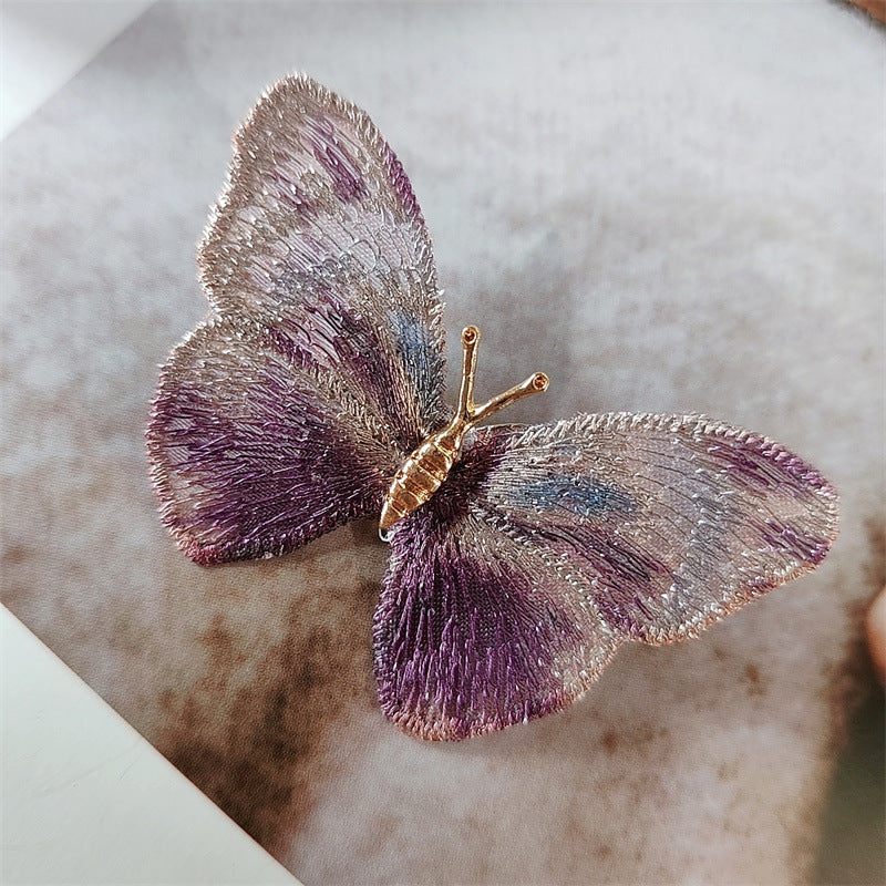 A retro light luxury pure hand embroidered butterfly brooch gradual change craft corsage, fashion niche insect badge accessories - Mixbatch