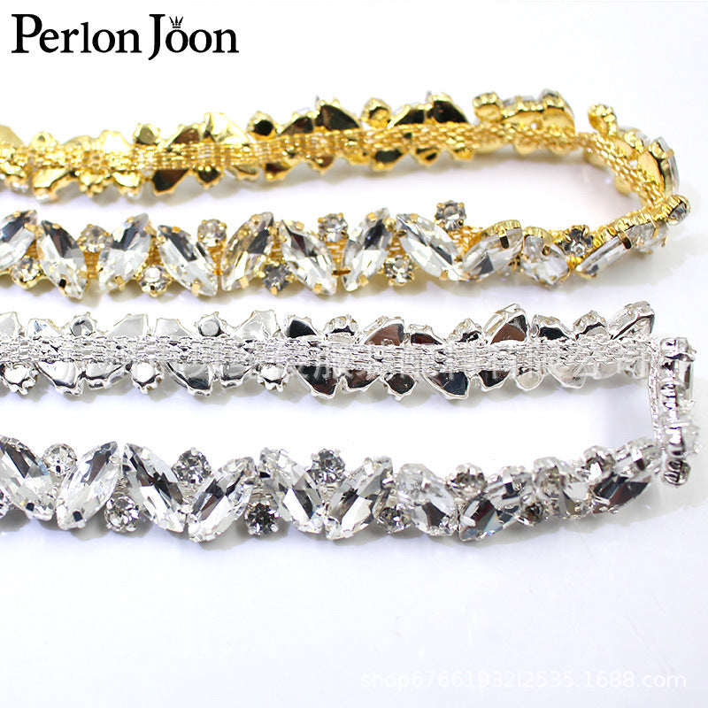 A gold and silver super flash leaf-shaped rhinestone chain clothing, shoe and hat accessories - Mixbatch
