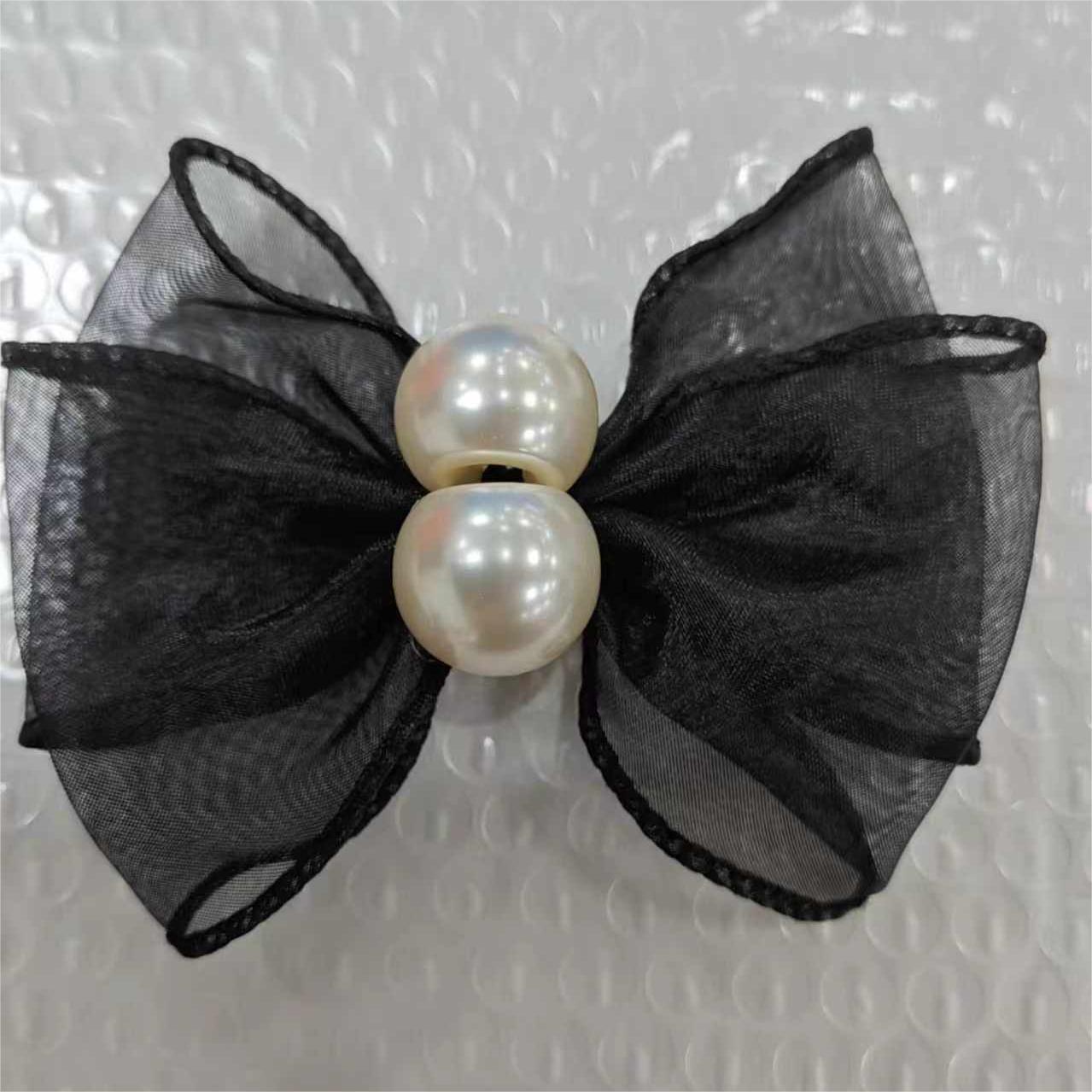 A mesh pearl bow women's shoes flower decoration rhinestone shoe buckle ribbon accessories buckle Shoe accessories - Mixbatch