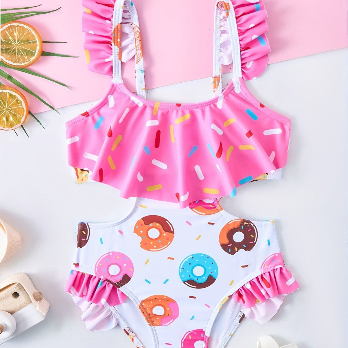 A new girls swimsuit ruffle leaf edge fish scale pattern - Mixbatch