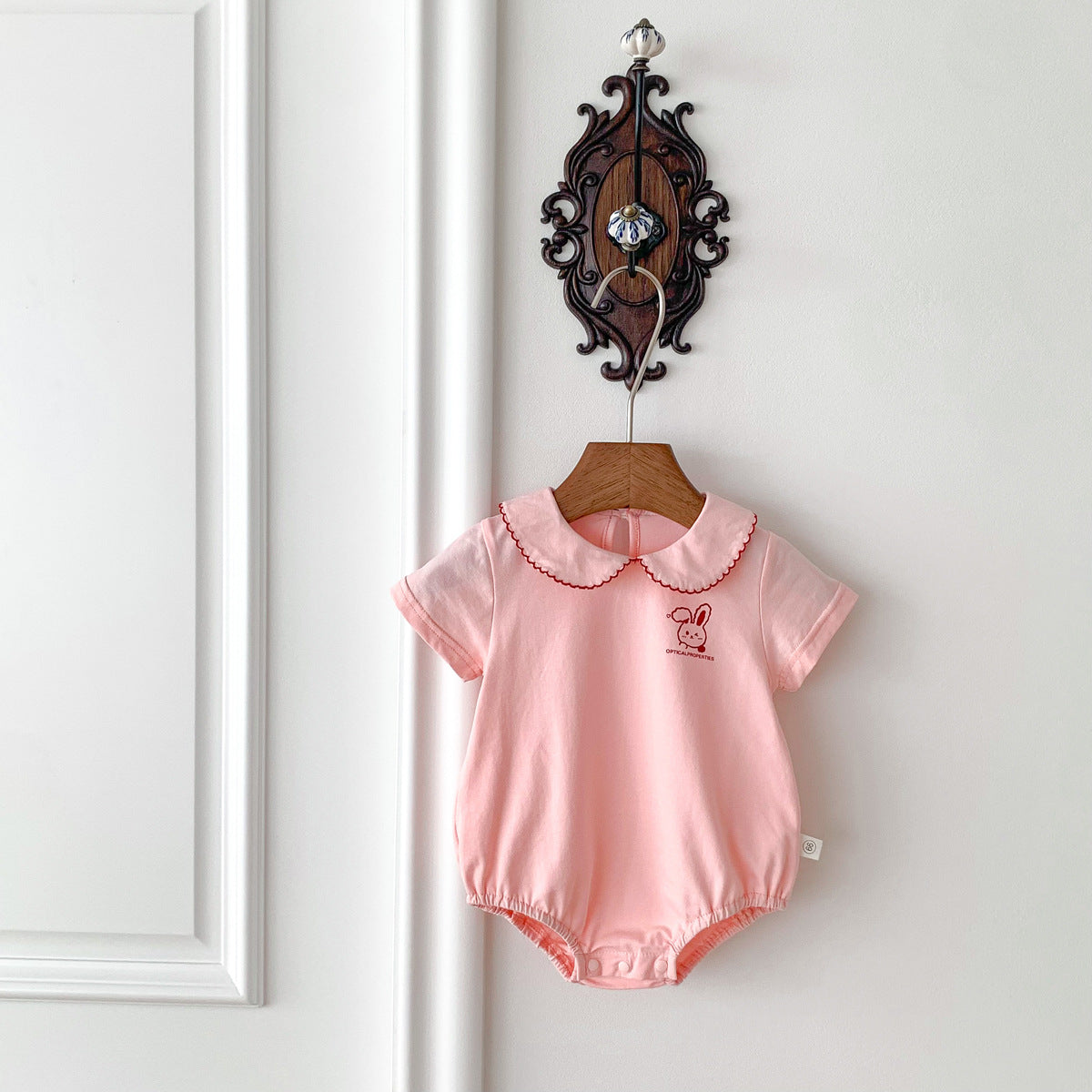A ins wind summer baby girl triangle bag fart clothes baby rabbit embroidered jumpsuit newborn doll collar climbing suit - Mixbatch
