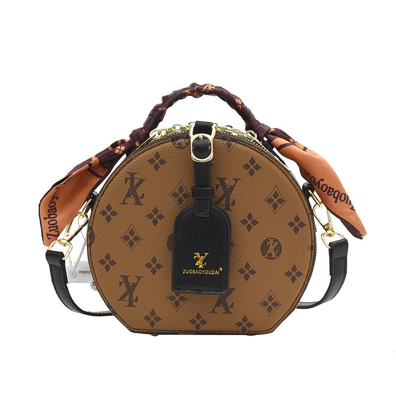 A new silk scarf portable messenger bag, popular in Europe and America, rich round bucket small bag - Mixbatch
