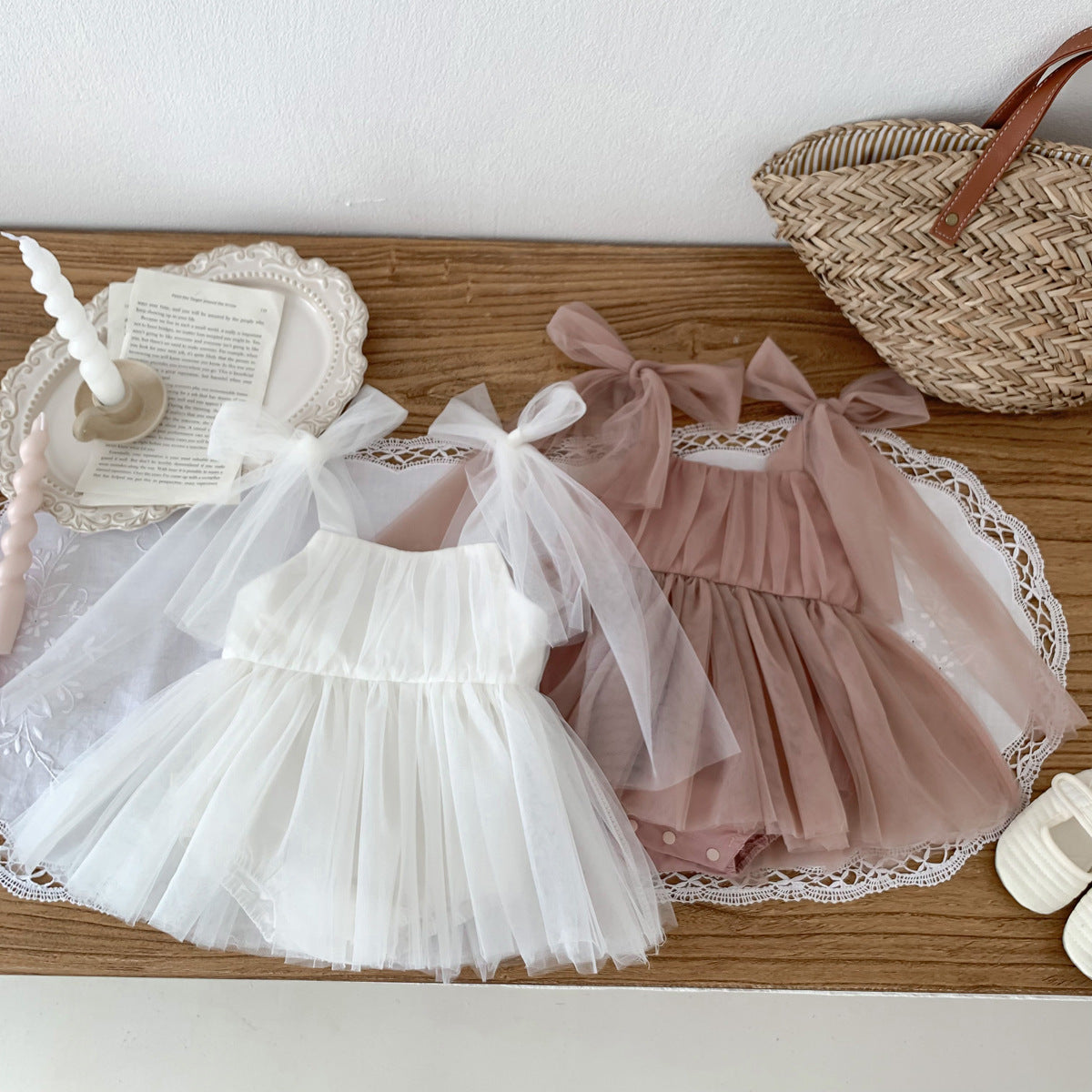 A ins Spring/Summer Girl Sleeveless Bag Pi Ha Yi Baby Mesh Princess Dress Newborn Hundred Days Photo Dress - Mixbatch