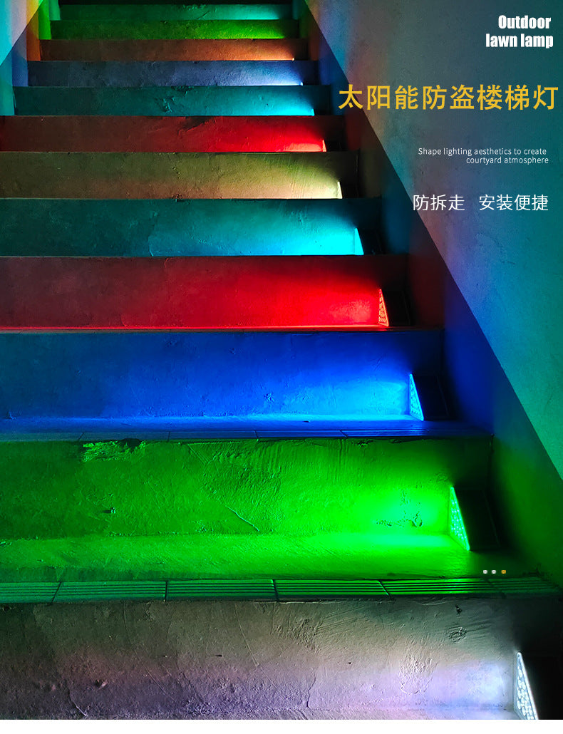 A led outdoor solar colored light step light lens bright waterproof anti-theft staircase light step light