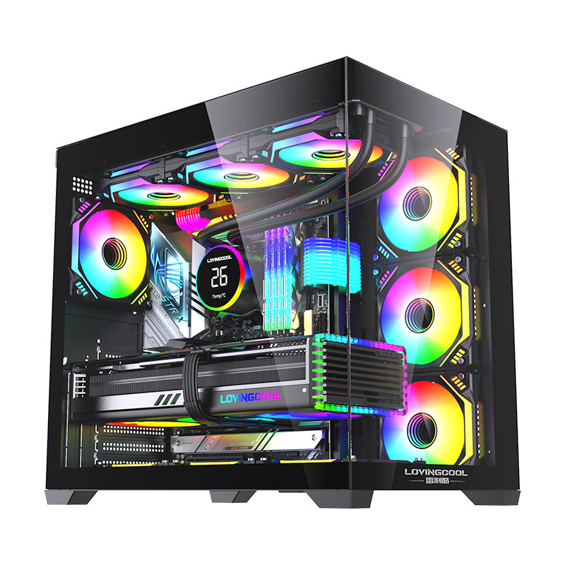 ATX large sea view room chassis 360 water-cooled tempered glass desktop USB3.0 e-sports Internet cafe host computer - Mixbatch