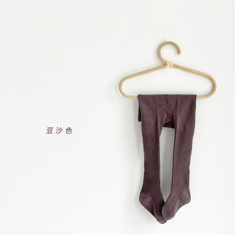 A 2024 new girls leggings combed cotton baby spring and autumn Korean version princess solid color double needle children's pantyhose - Mixbatch