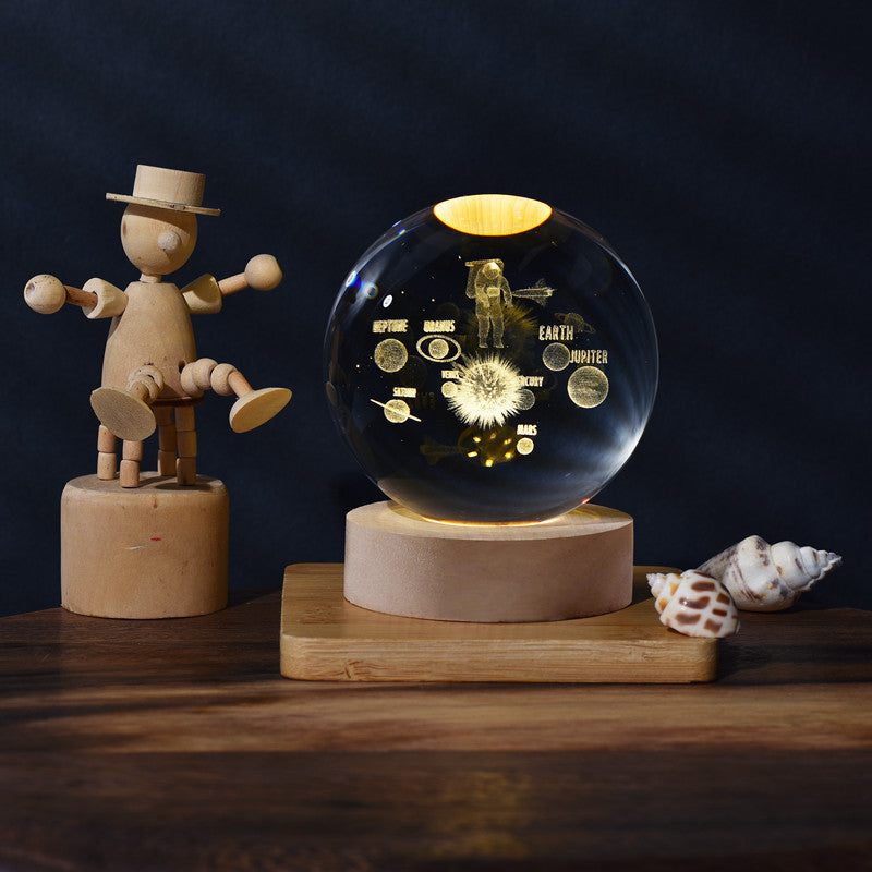 A creative 3d laser engraved crystal ball lamp